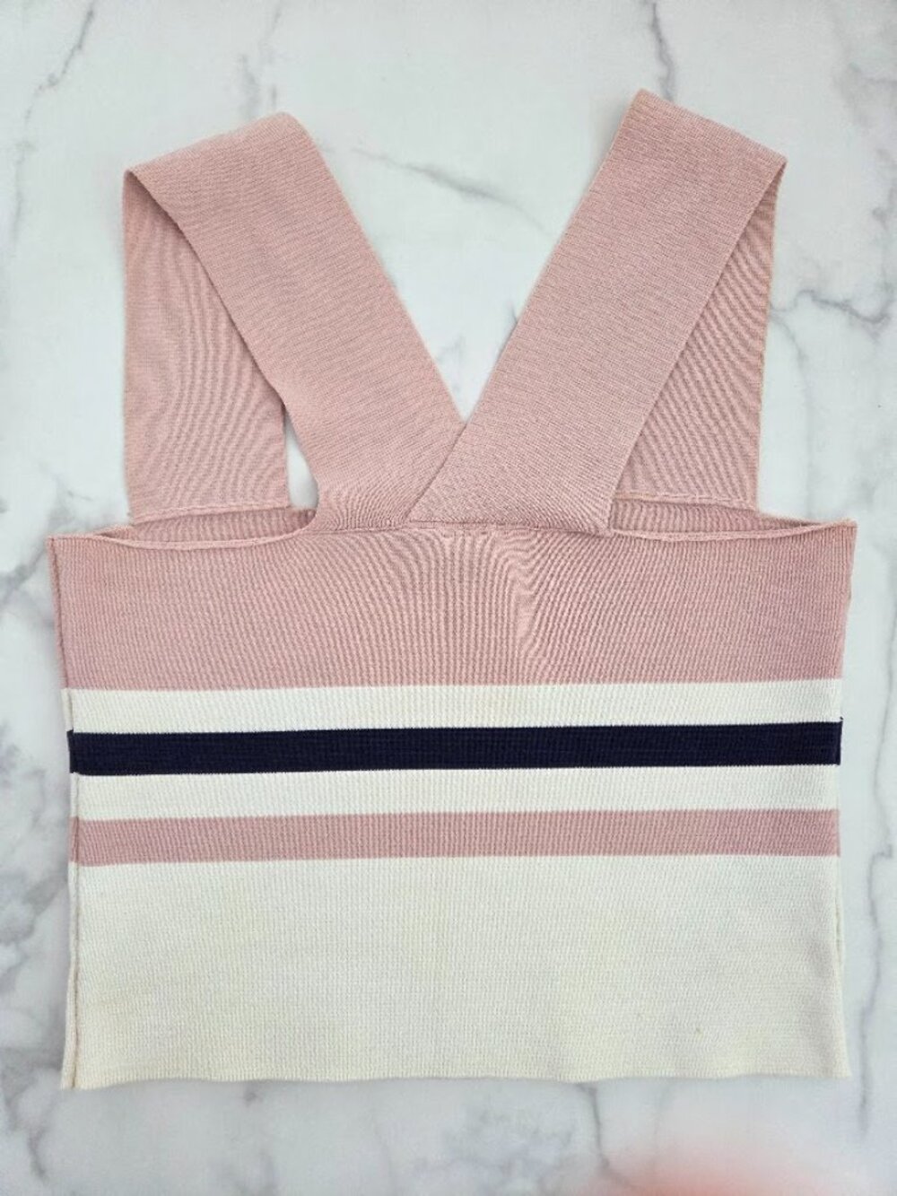 Pink Cream Navy Striped Knit Square Neck Crop Tank Top Size XS - Picture 3 of 16